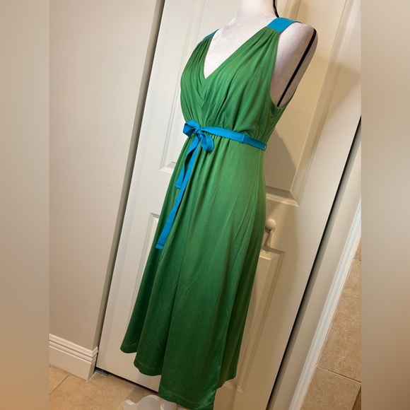 Boden  Green Sleeveless Silk Midi Dress - Picture 3 of 6